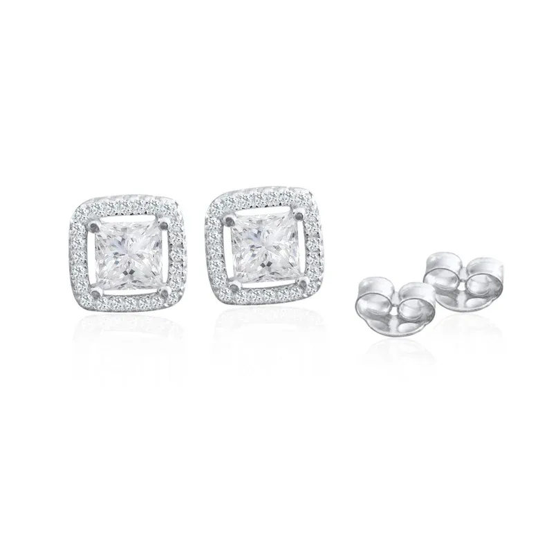 0.1CT Moissanite Princess Cut diamond earring