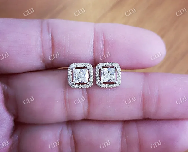 0.1CT Moissanite Princess Cut diamond earring