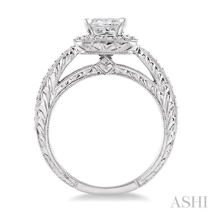 1 1/10 Ctw Diamond Engagement Ring with 3/4 Ct Princess Cut Center Stone in 14K White Gold