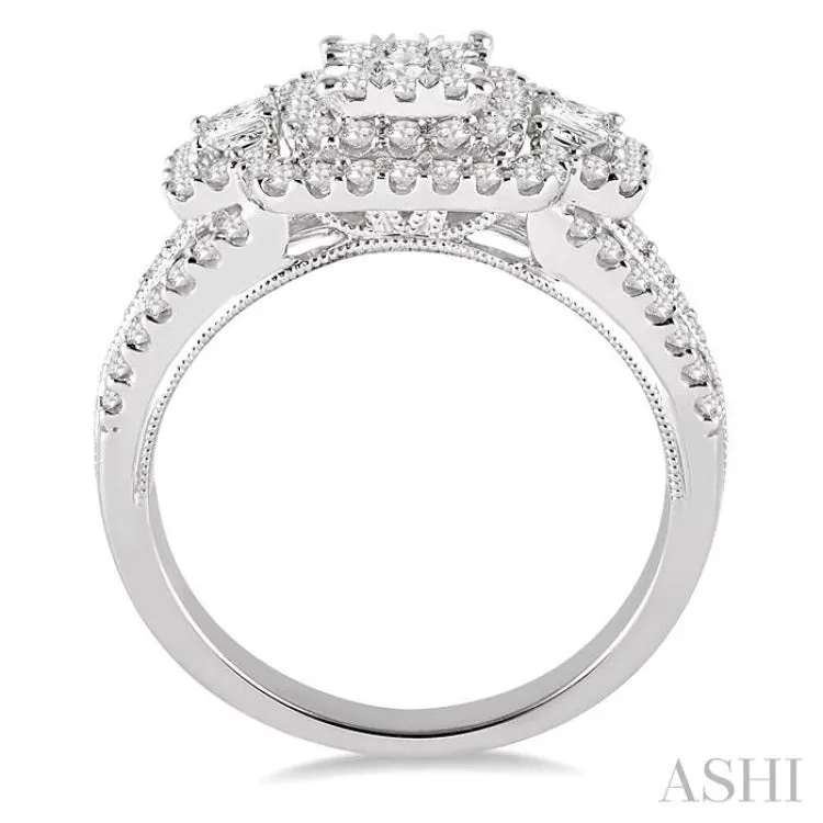 1 1/10 ctw Square Shape Diamond Lovebright Engagement Ring in 14K White Gold