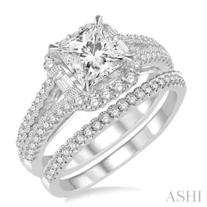 1 1/3 Ctw Diamond Bridal Set with 1 1/6 Ctw Princess Cut Engagement Ring and 1/6 Ctw Wedding Band in 14K White Gold