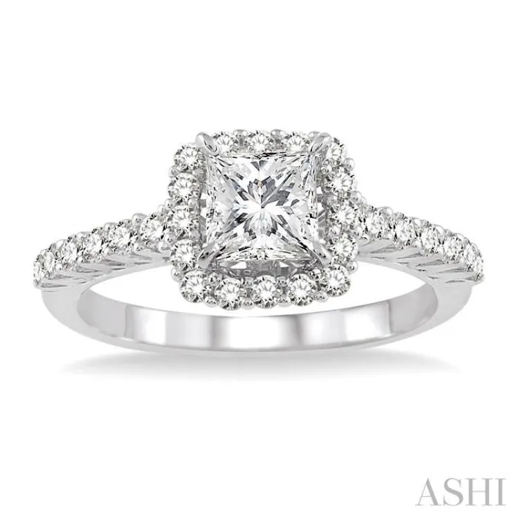 1 1/4 Ctw Diamond Engagement Ring with 3/4 Ct Princess Cut Center Stone in 14K White Gold