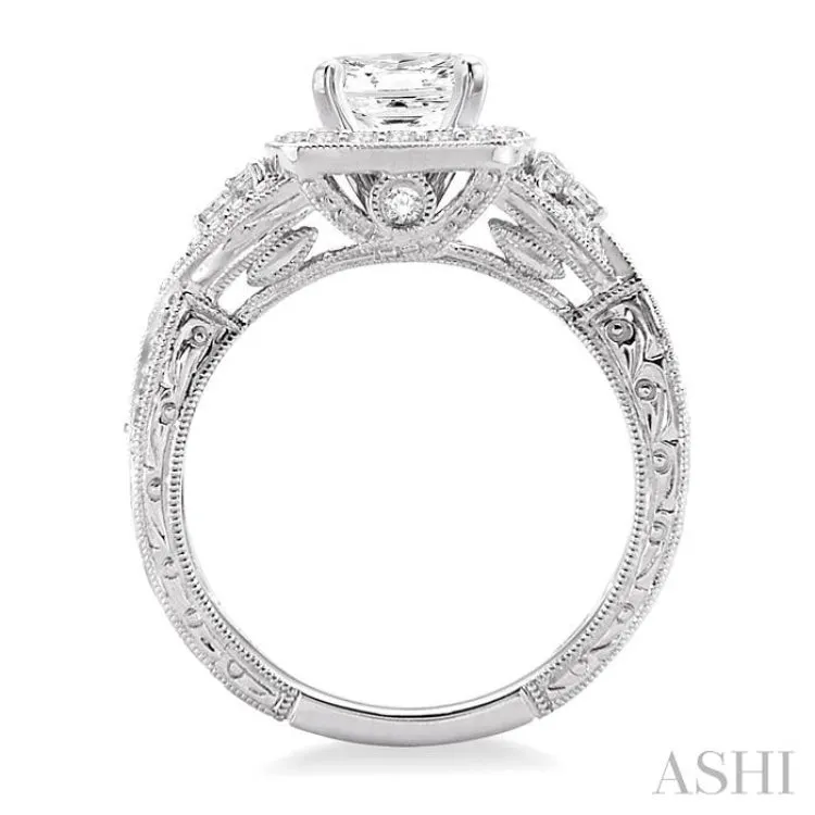 1 1/4 Ctw Diamond Engagement Ring with 3/4 Ct Princess Cut Center Stone in 14K White Gold