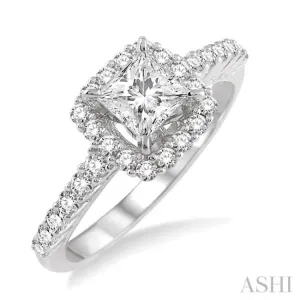 1 1/4 Ctw Diamond Engagement Ring with 3/4 Ct Princess Cut Center Stone in 14K White Gold