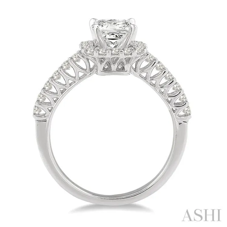 1 1/4 Ctw Diamond Engagement Ring with 3/4 Ct Princess Cut Center Stone in 14K White Gold