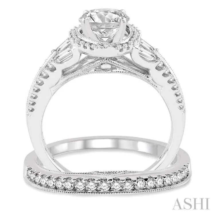 1 3/8 Ctw Diamond Wedding Set with 1 1/6 Ctw Round Cut Engagement Ring and 1/4 Ctw Wedding Band in 14K White Gold