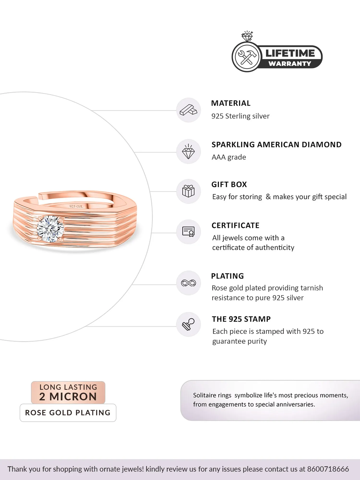 1 Carat Solitaire Rose Gold Ring For Men