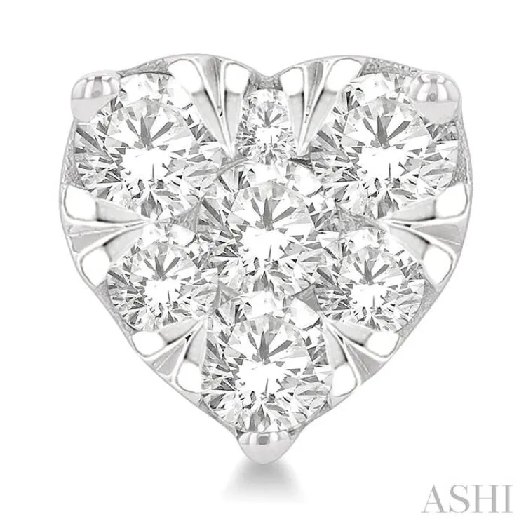 1 ctw Heart Shape Lovebright Round Cut Diamond Stud Earring in 14K White Gold