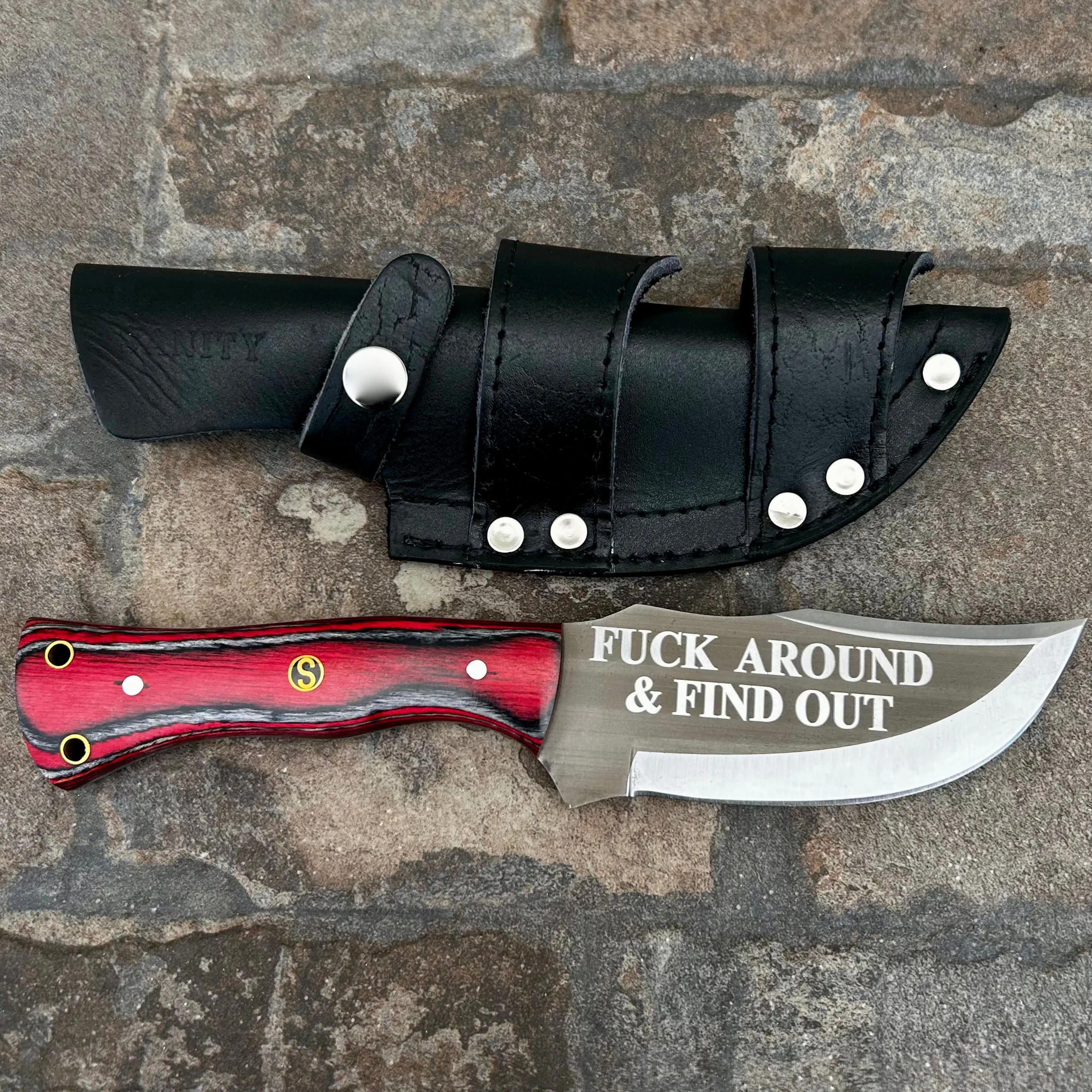 10” Rough Rider Series - F Around and Find Out - Red Wood - D2 Steel - Horizontal & Vertical Carry - CUS61