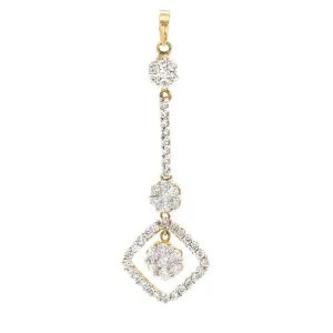 1.04CT Diamond Multi Floral Drop Pendant In 18K Yellow Gold