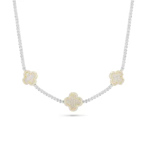 10K Two-Tone Gold Clover Diamond Tennis Chain