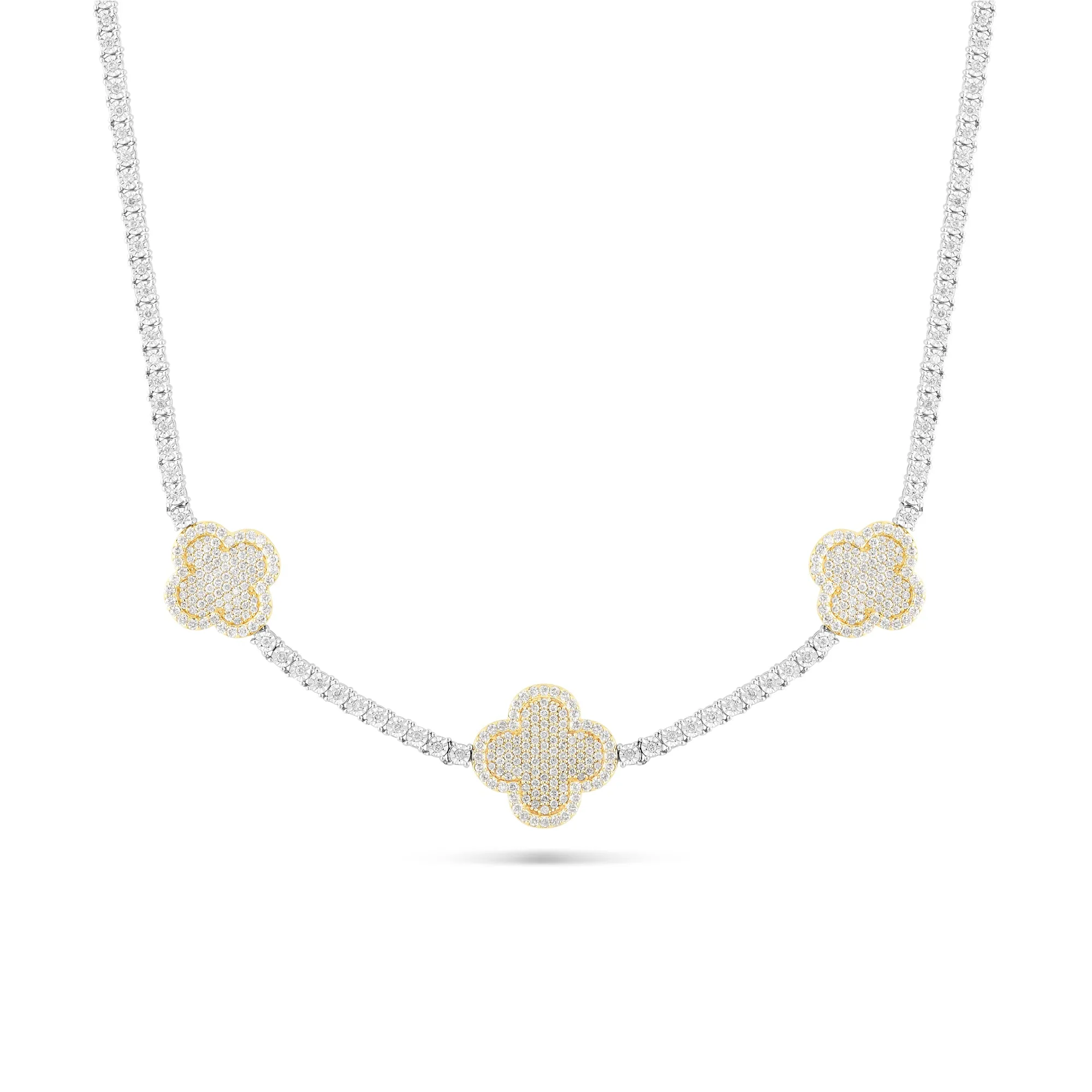 10K Two-Tone Gold Clover Diamond Tennis Chain