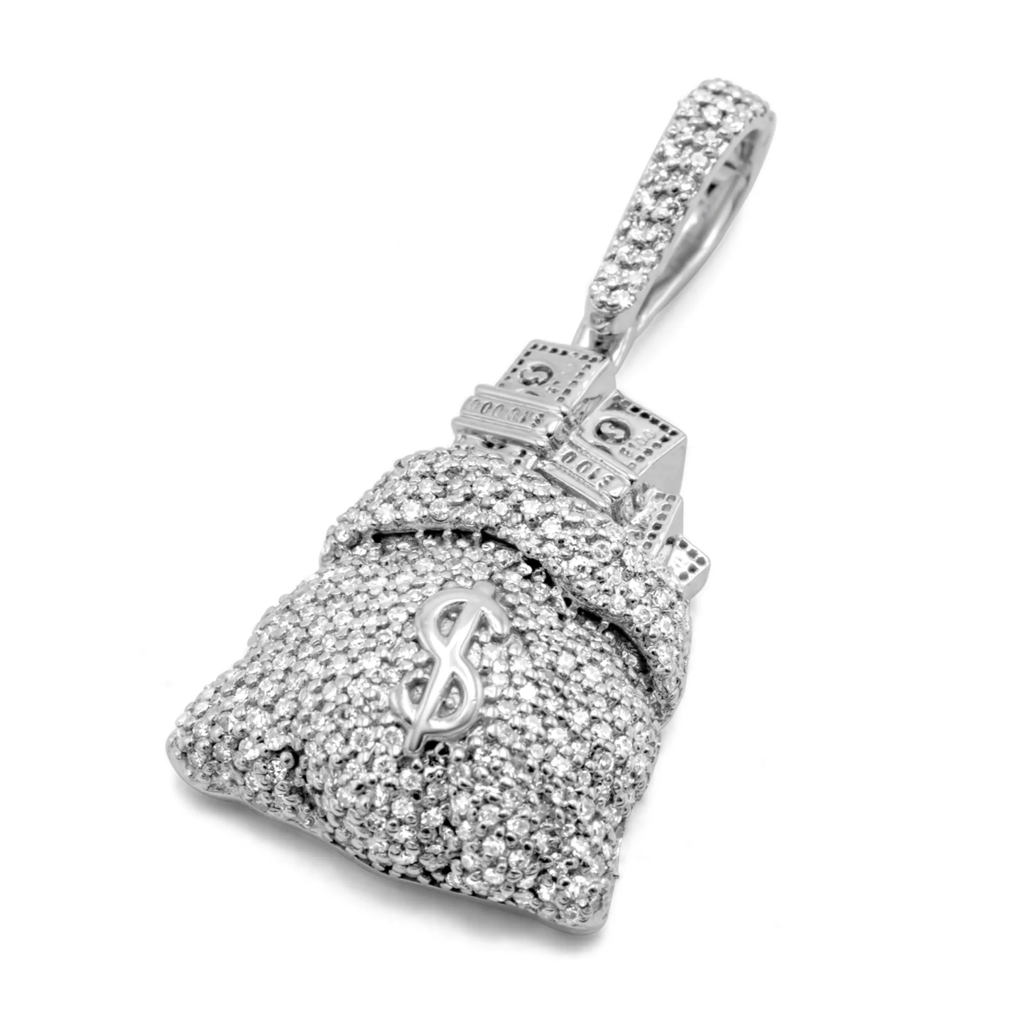 10k White Gold Money Bag Diamond Pendant 0.50 ctw