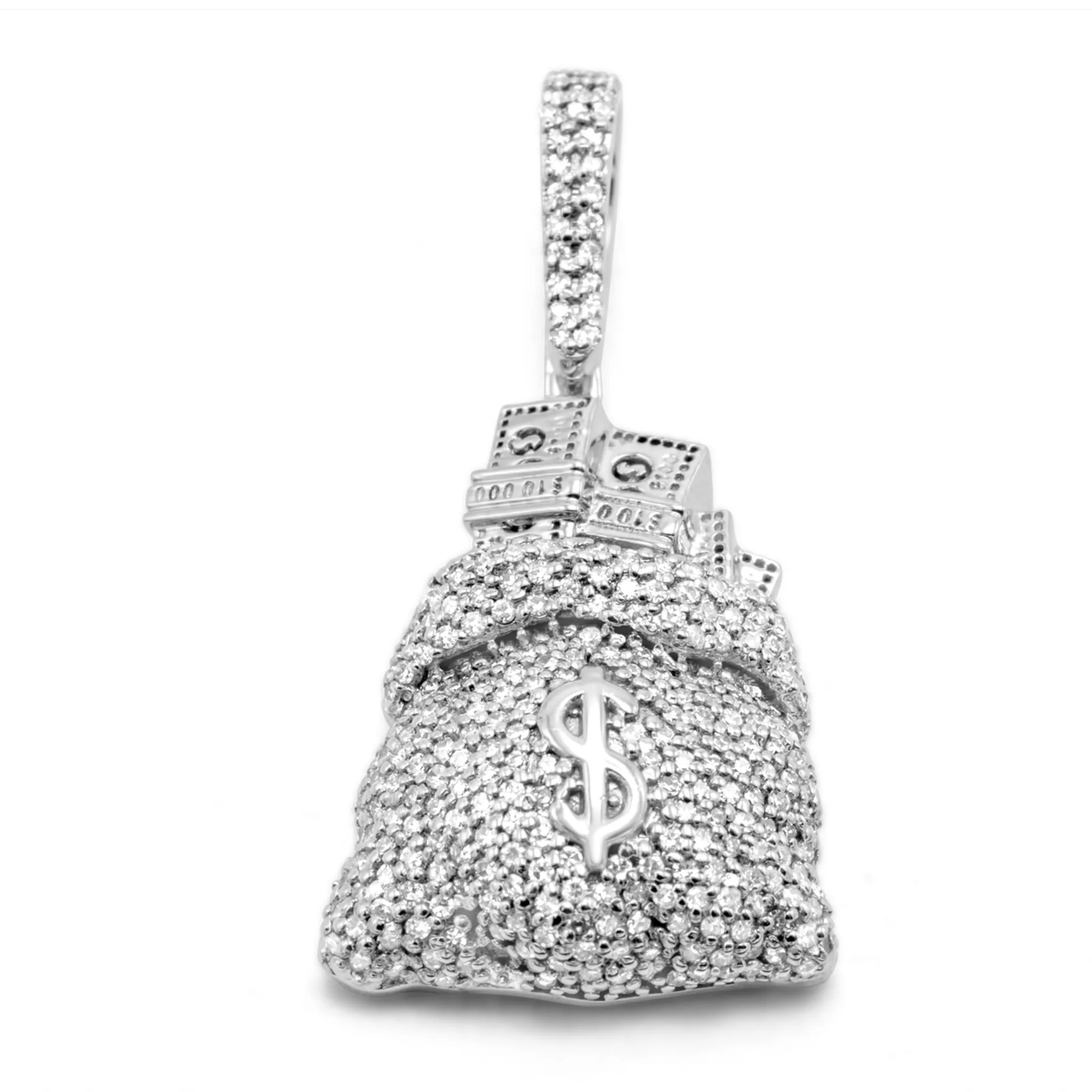 10k White Gold Money Bag Diamond Pendant 0.50 ctw