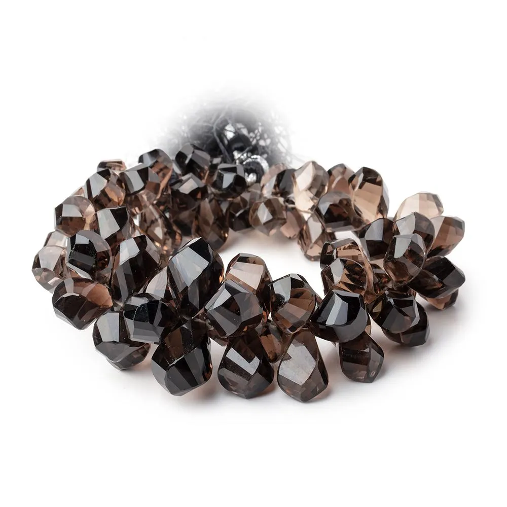 10x7-19x10mm Smoky Quartz Faceted Twist Beads 8 inch 69 pieces