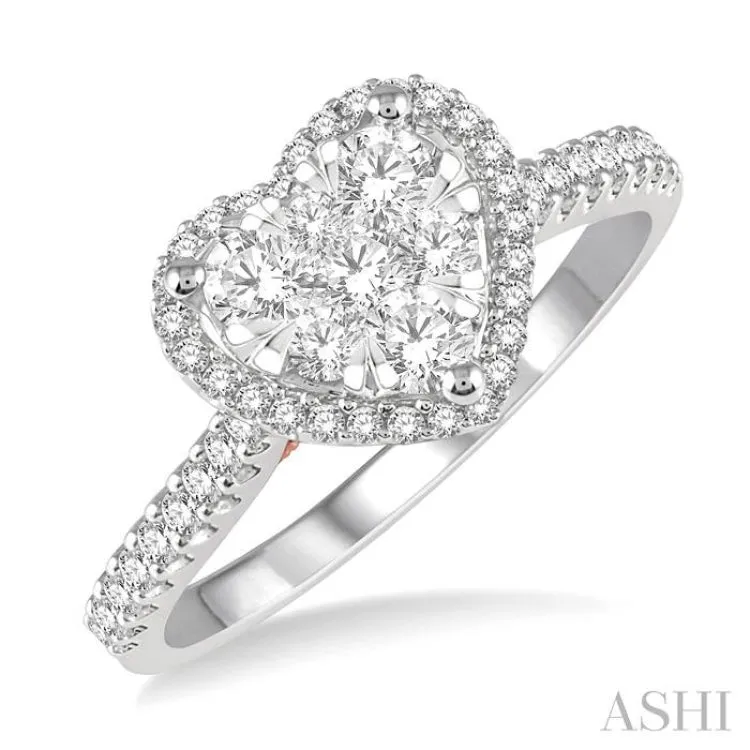 1/2 Ctw Heart Shape Lovebright Diamond Cluster Ring in 14K White and Rose Gold