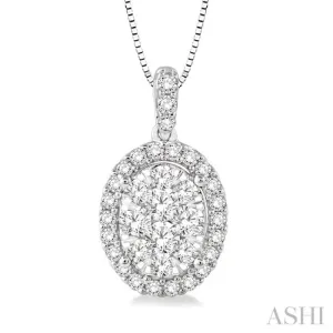 1/2 Ctw Oval Shape Diamond Lovebright Pendant in 14K White Gold with Chain