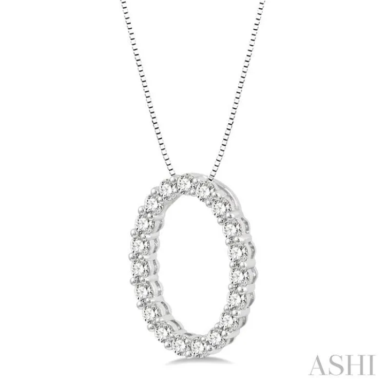 1/2 Ctw Oval Shape Window Round Cut Diamond Pendant With Chain in 14K White Gold