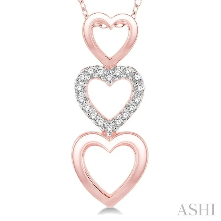 1/20 Ctw Triple Heart Link Round Cut Diamond Pendant With Link Chain in 10K Rose Gold