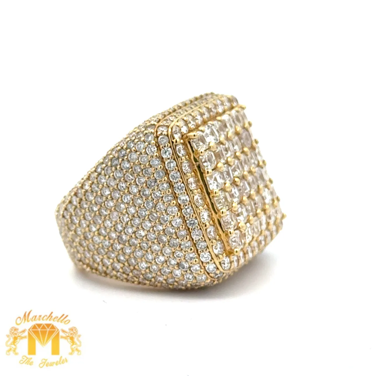 12.60ct diamonds 14k Yellow Gold and Diamond Men`s Ring with Round and Princess cut Diamonds