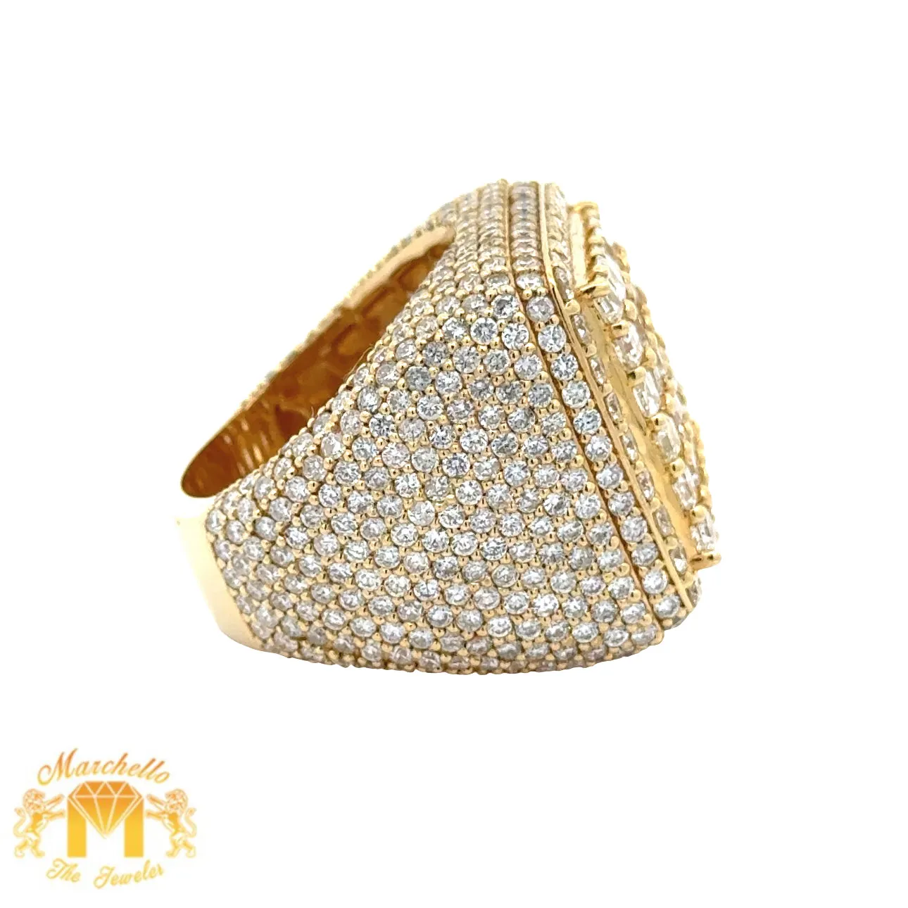 12.60ct diamonds 14k Yellow Gold and Diamond Men`s Ring with Round and Princess cut Diamonds