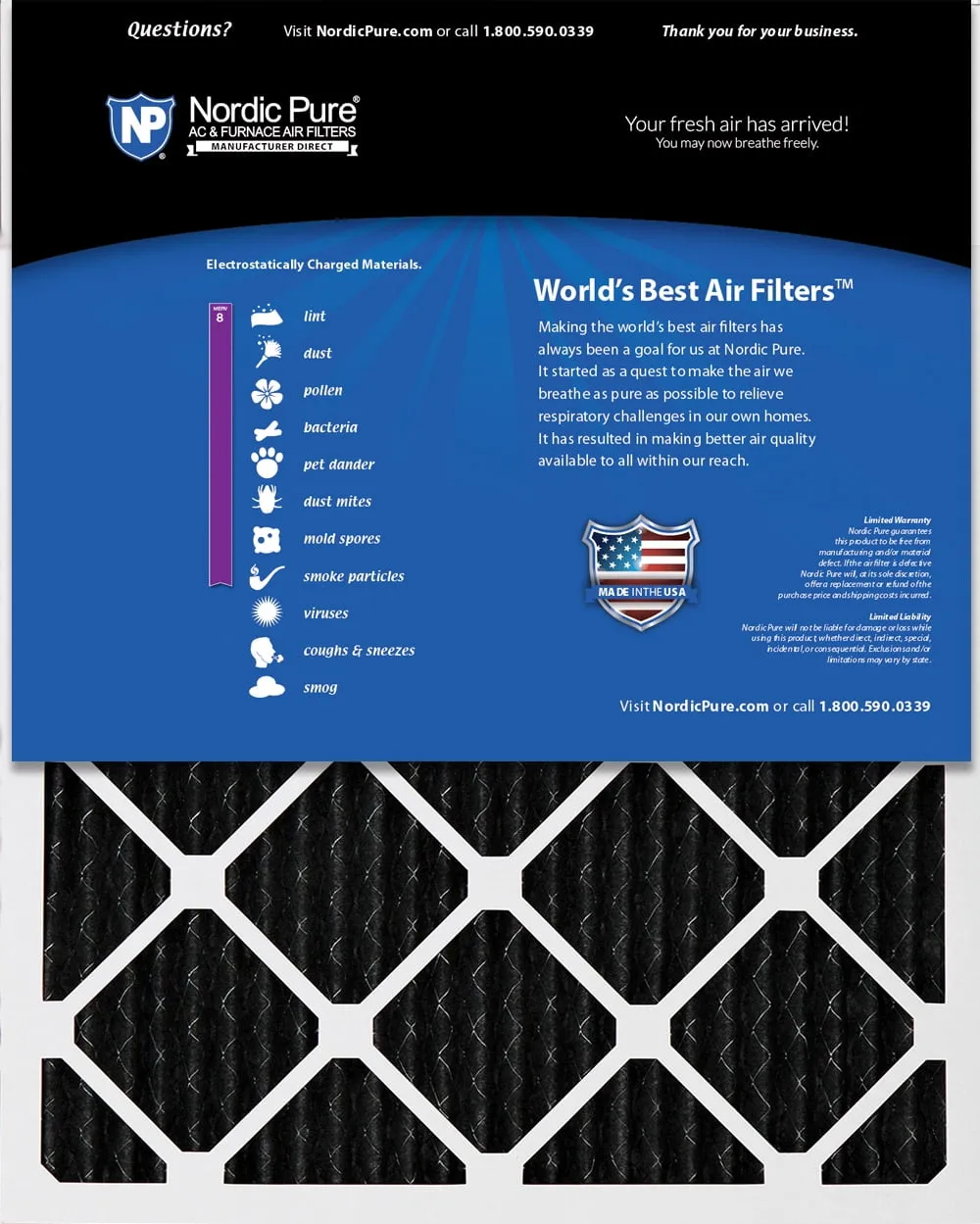 12x24x1 (11_1/2x23_1/2) Pure Carbon Odor Reduction Furnace Air Filters 6 Pack