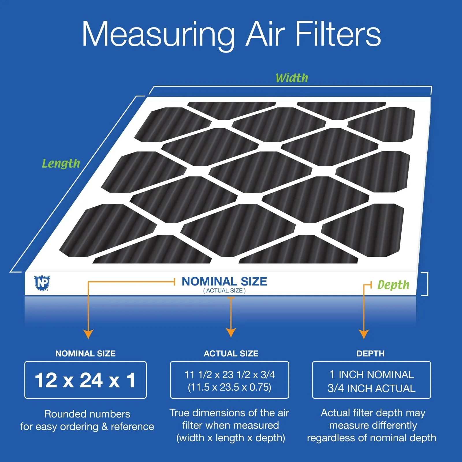 12x24x1 (11_1/2x23_1/2) Pure Carbon Odor Reduction Furnace Air Filters 6 Pack