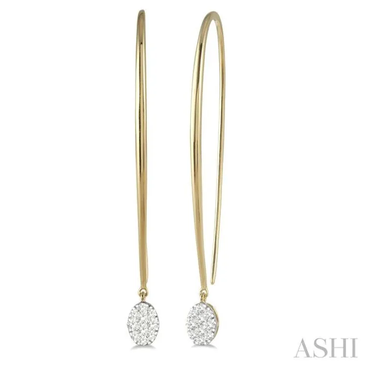 1/3 ctw Oval Shape Dangler Lovebright Round Cut Diamond Earring in 14K Yellow and White Gold