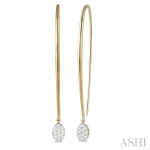 1/3 ctw Oval Shape Dangler Lovebright Round Cut Diamond Earring in 14K Yellow and White Gold