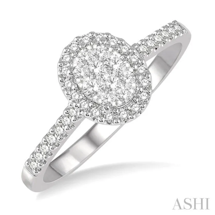 1/3 Ctw Oval Shape Diamond Lovebright Ring in 14K White Gold