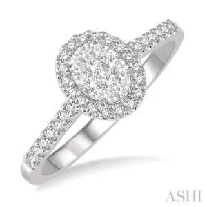 1/3 Ctw Oval Shape Diamond Lovebright Ring in 14K White Gold