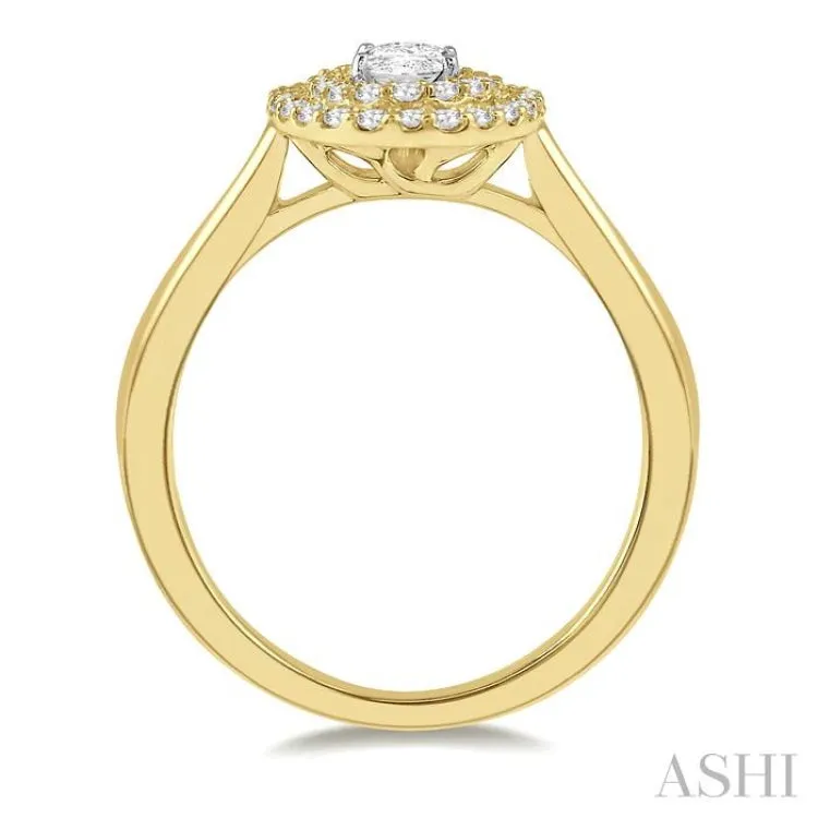 1/3 Ctw Oval Shape Round Cut Diamond Semi-Mount Engagement Ring in 14K Yellow and White Gold