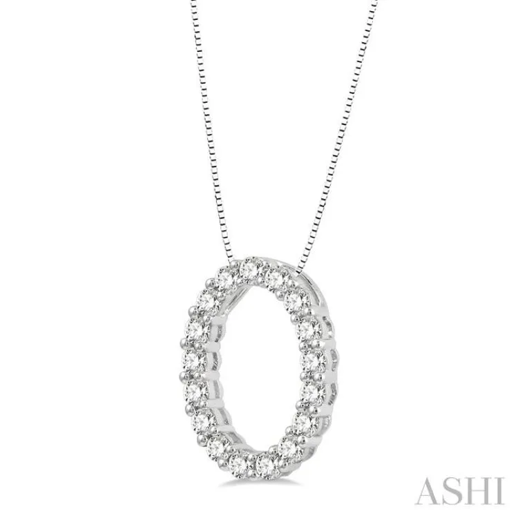 1/4 Ctw Oval Shape Window Round Cut Diamond Pendant With Chain in 14K White Gold