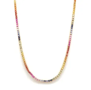 14K & 18K Gold Rainbow Sapphire Tennis Necklace