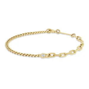 14k Floating Diamond Mixed Small Curb Chain Bracelet