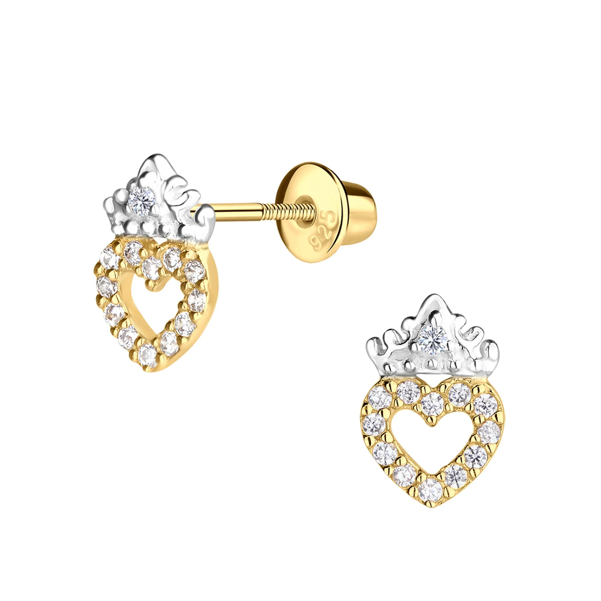 14K Gold and Sterling Silver Princess Tiara Earrings