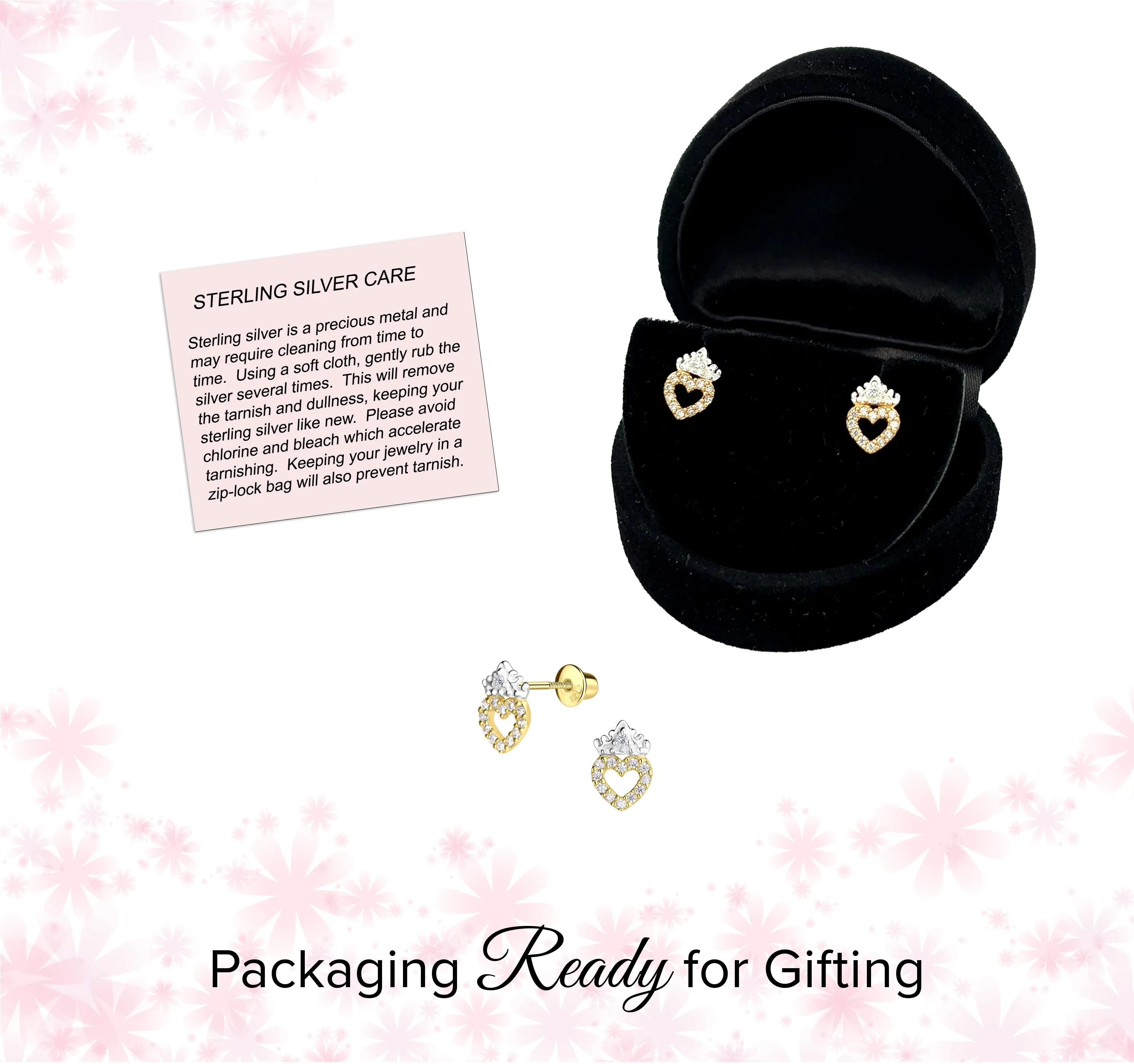 14K Gold and Sterling Silver Princess Tiara Earrings