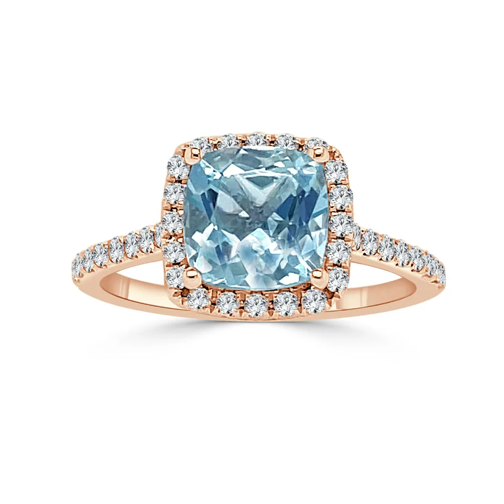 14k Gold Aquamarine and Diamond Ring