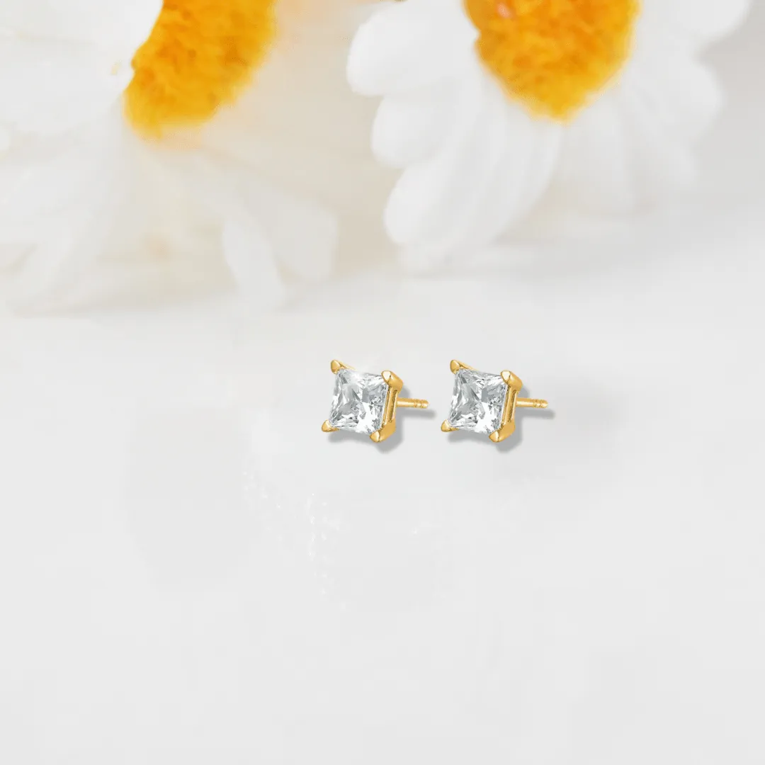 14k Gold Lab Grown Diamond Square Stud Earrings