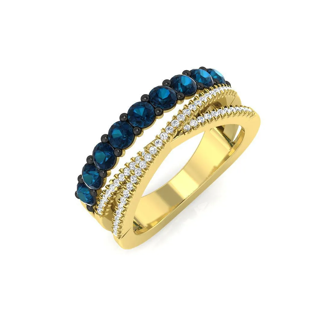 14K Gold Round Brilliant Cut Blue and White Diamond Ring (Blue Diamond 0.95 cts. White Diamond 0.15 cts.)