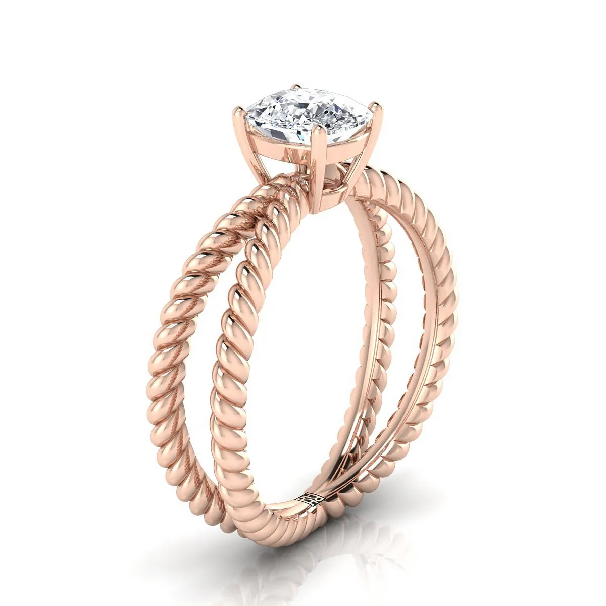 14K Rose Gold Cushion Criss Cross Twisted Rope Solitaire Engagement Ring