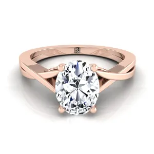 14K Rose Gold Oval Delicate Twist Solitaire Engagement Ring