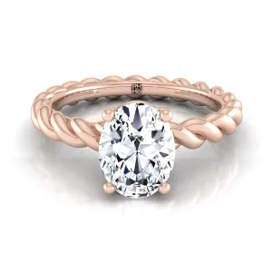 14K Rose Gold Oval  Twisted Rope Braid Solitaire Band