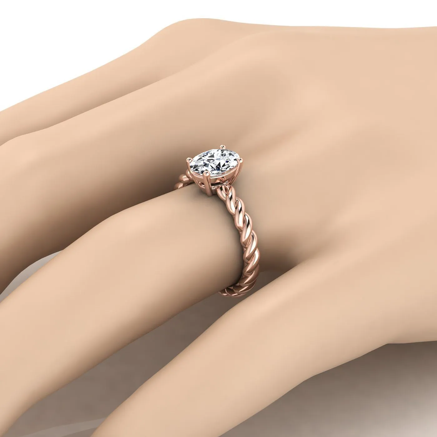 14K Rose Gold Oval  Twisted Rope Braid Solitaire Band