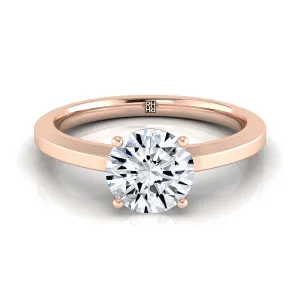 14K Rose Gold Round Brilliant  Beveled Edge Comfort Style Bright Finish Solitaire Engagement Ring