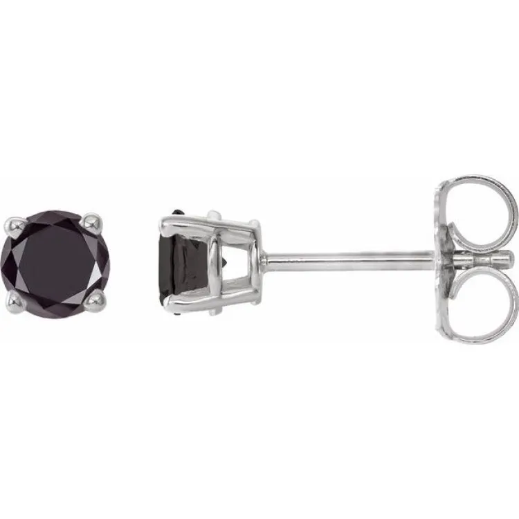 14K White 1/3 CTW Natural Black Diamond Stud Earring with Friction Post