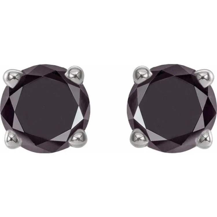 14K White 1/3 CTW Natural Black Diamond Stud Earring with Friction Post