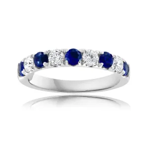 14K White Gold Alternating Sapphire & Diamond Band