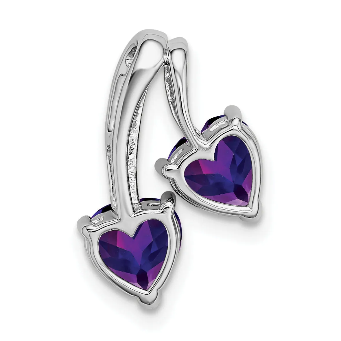 14k White Gold Amethyst and Diamond 2-Heart Pendant