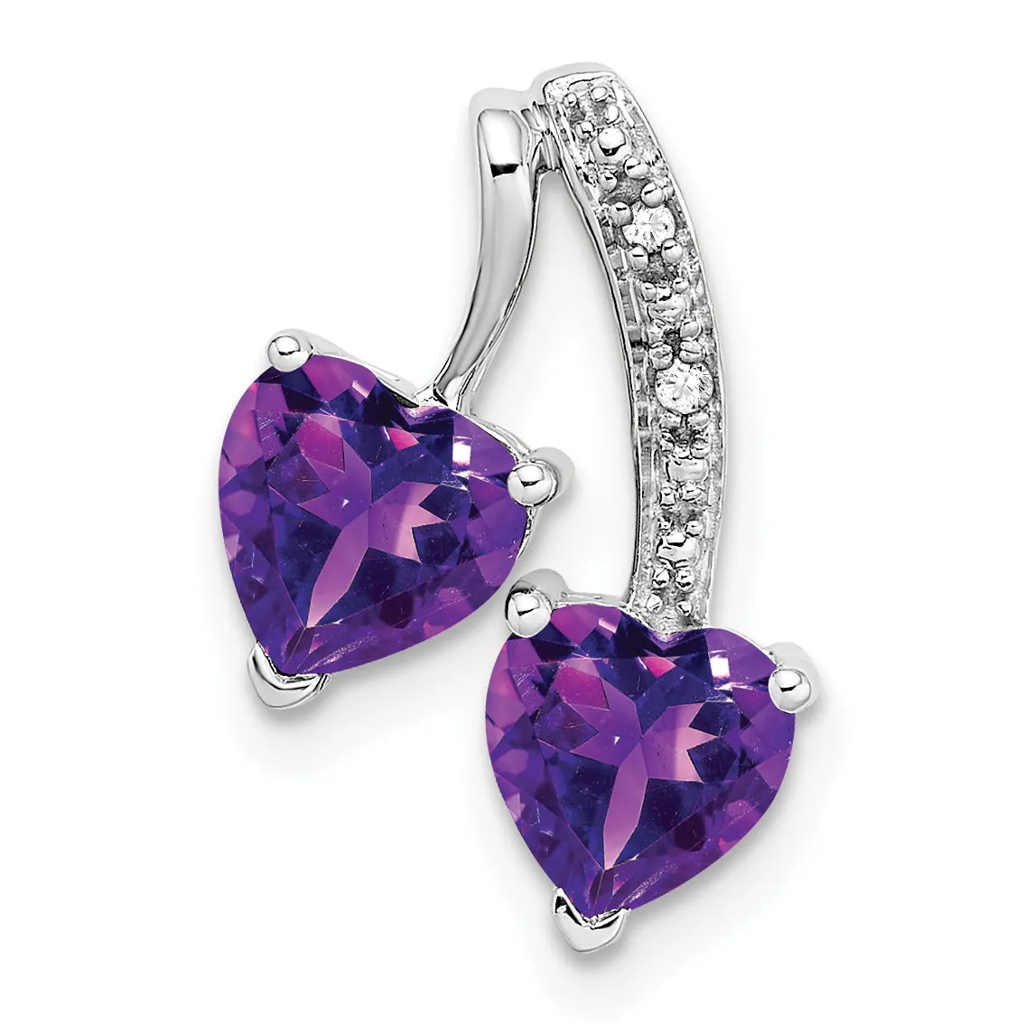 14k White Gold Amethyst and Diamond 2-Heart Pendant